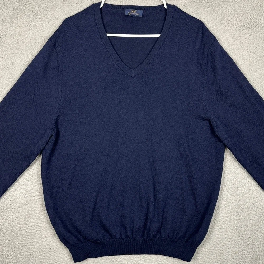 Brooks Brothers 346 Merino Wool Sweater Men XL Navy Blue V-Neck Stretch Pullover